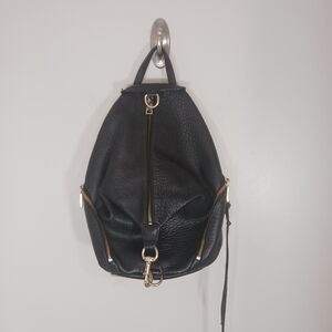 Rebecca Minkoff Black Leather Julian Backpack Gold Accents Zippered